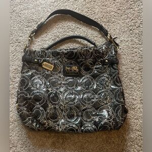 Coach - Black, White and Gray Shoulder Bag with Snakeskin Background Design